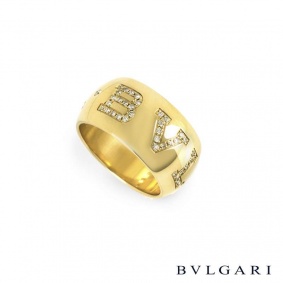 Bvlgari 18K Yellow Gold Diamond Monologo Ring AN854515